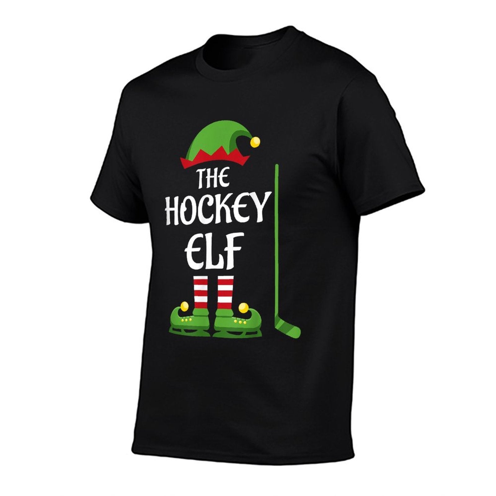 Hockey Elf Family Matching Group Christmas Sporty  Ribbed Collar T-Shirt