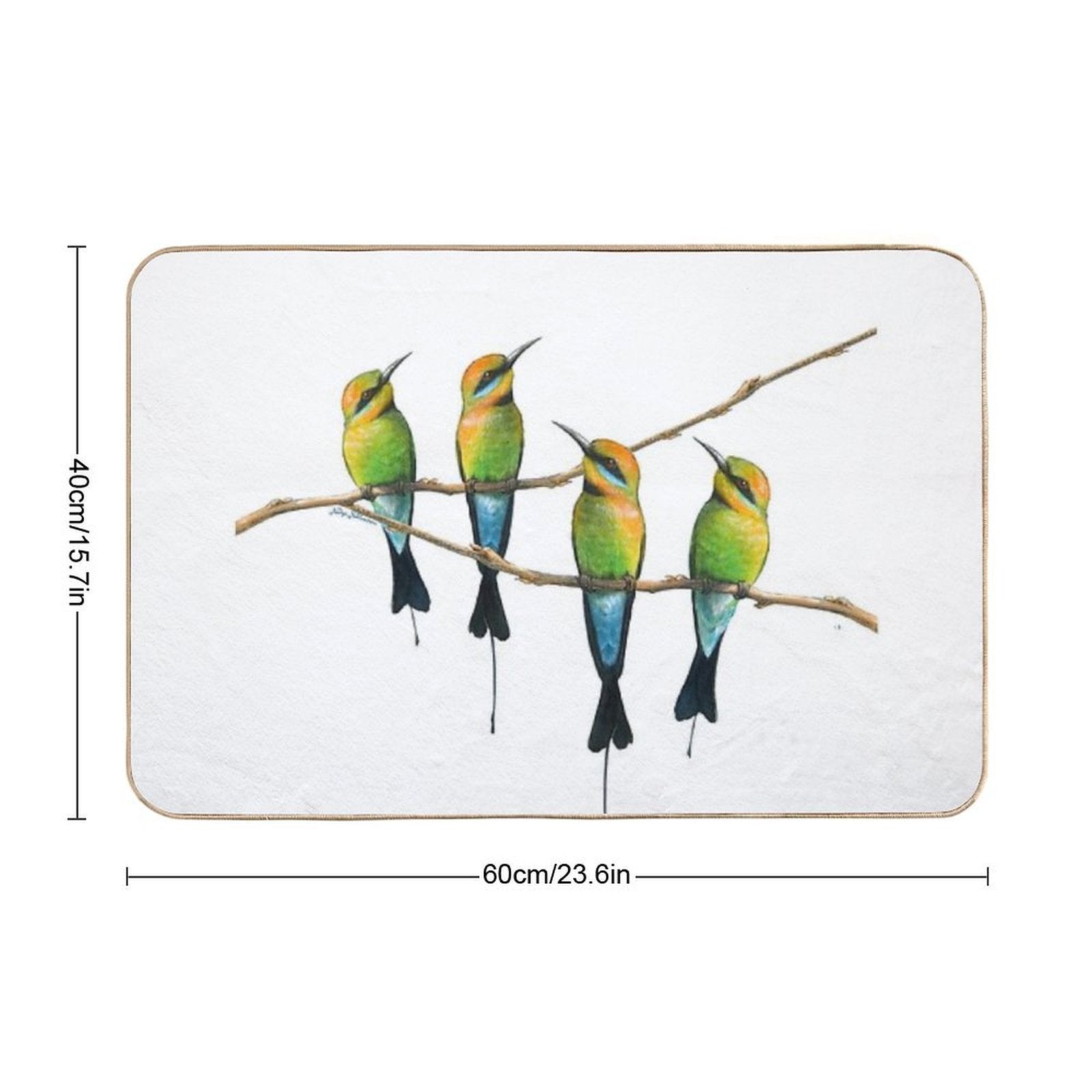 Rainbow Bee-Eaters Watercolour Design - Blue Background  Slip-Resistant Bath Mat
