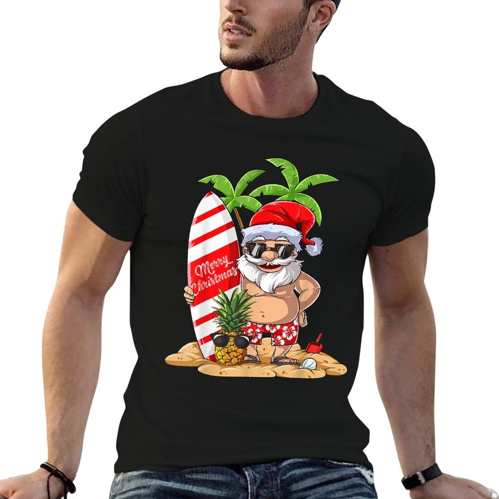Christmas in July Santa Hawaiian Surfing Gifts Summer Surf for Men Women Kids  Summer-ready Fabric T-Shirt