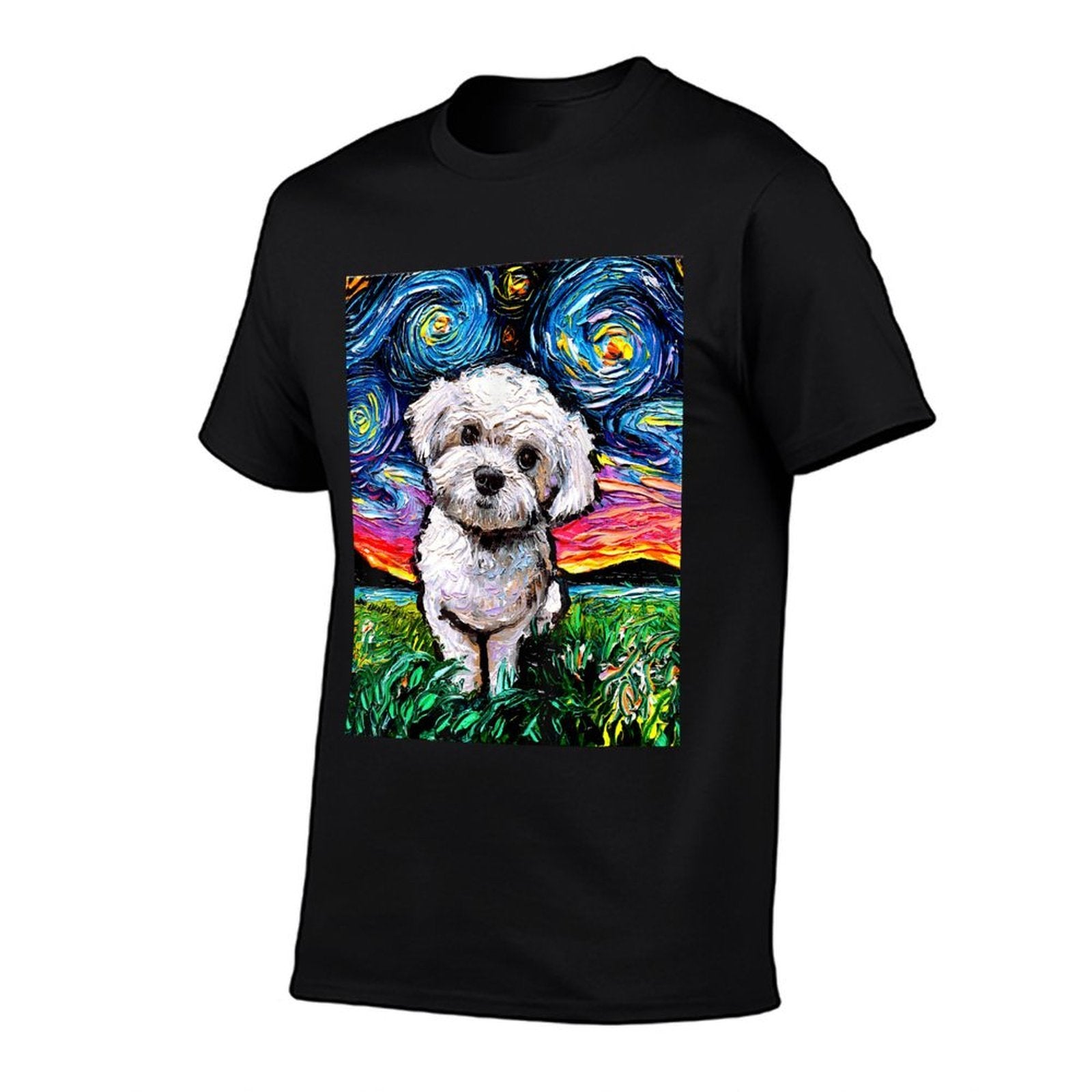 Maltipoo Starry Night White Maltese Poodle Dog Art by Aja for Men Women Girls Kids  Polyester Blend T-Shirt