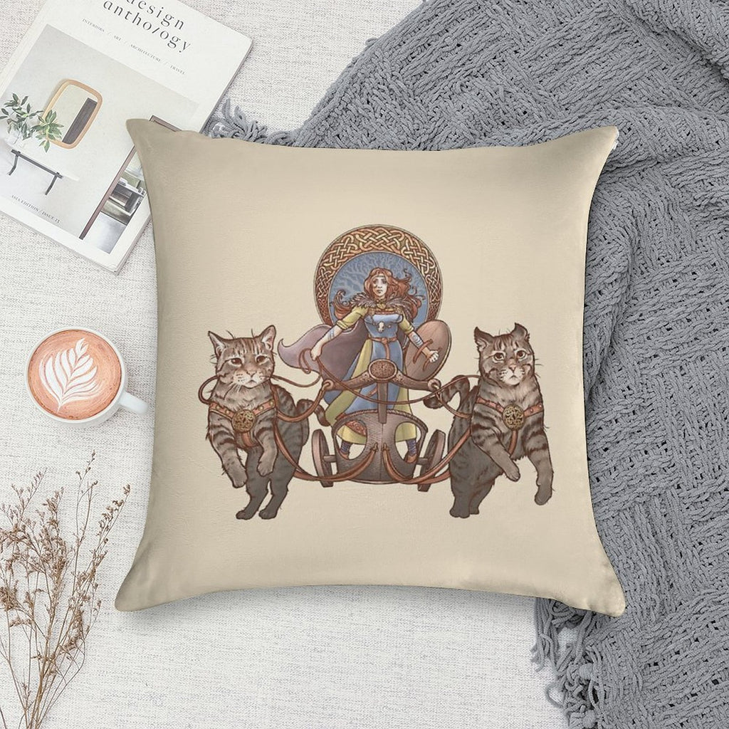 Freya Driving Her Cat Chariot Soft Style Accent Throw Pillow