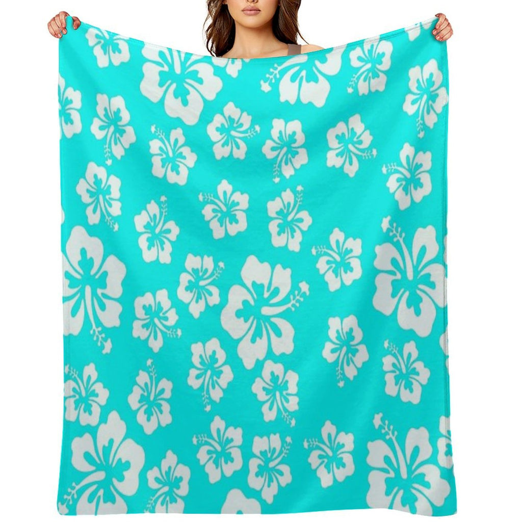 Bright Aqua Blue Hibiscus Hawaiian Flower Aloha Wrinkle-free Throw Blanket