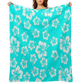 Bright Aqua Blue Hibiscus Hawaiian Flower Aloha Wrinkle-free Throw Blanket
