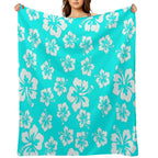 Bright Aqua Blue Hibiscus Hawaiian Flower Aloha Wrinkle-free Throw Blanket