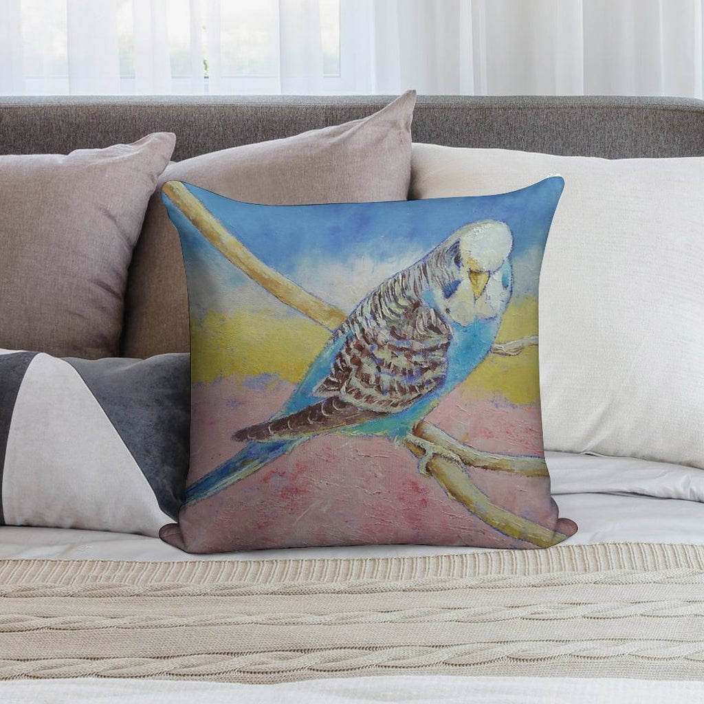 Sky Blue Budgie Soft Fade-Resistant Throw Pillow