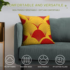 Asian Art Deco Red And Yellow Fan Pattern Soft Warmth Comfort Throw Pillow