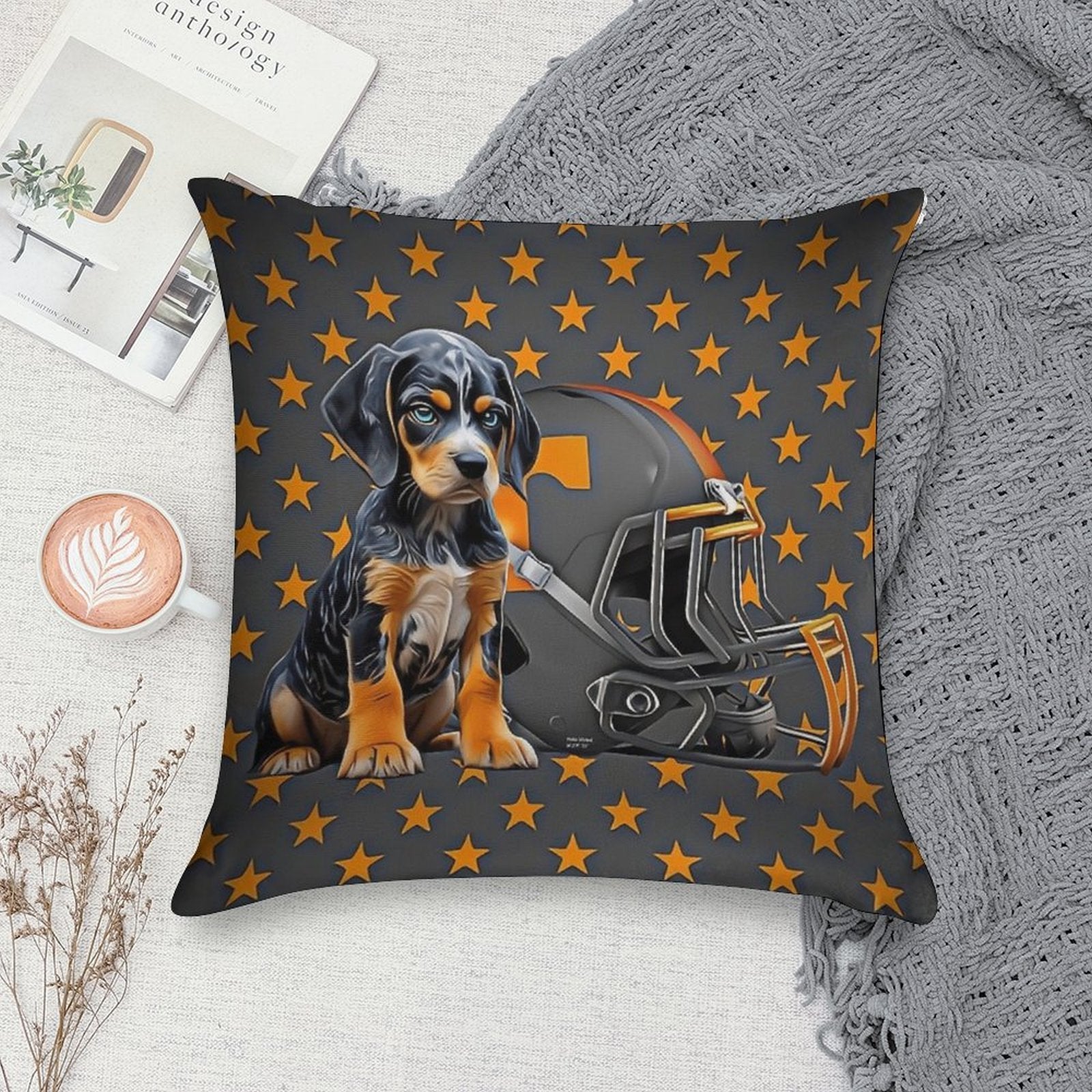Tennessee Bluetick - Orange Stars Soft Easy Maintenance Throw Pillow
