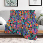 Popping Color Painted Floral on Grey Lightweight Throw Blanket