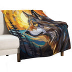 Wolf at Sunset Plush Throw Blanket