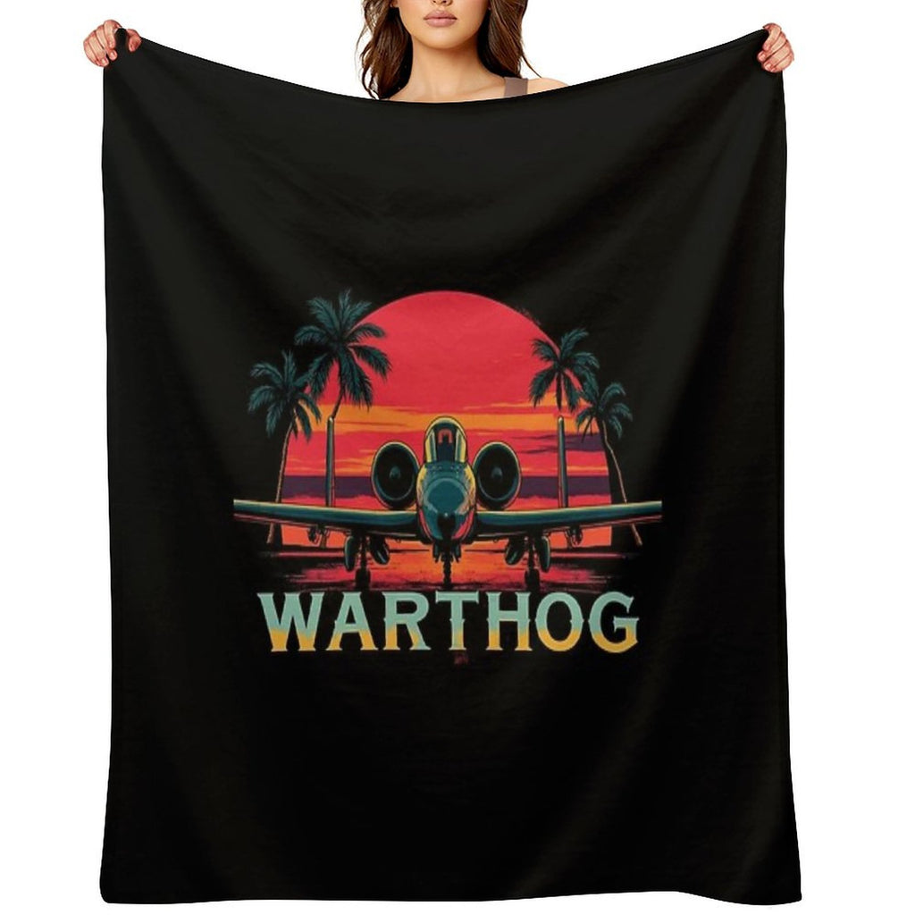 A-10 Warthog – Retro Jet Fighter Sunset Art Eco-conscious Throw Blanket