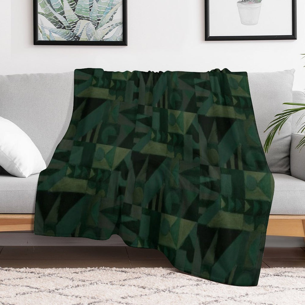 Dark Green Geometric Pattern Design Done in Oil Pastel Anti-pilling Throw Blanket