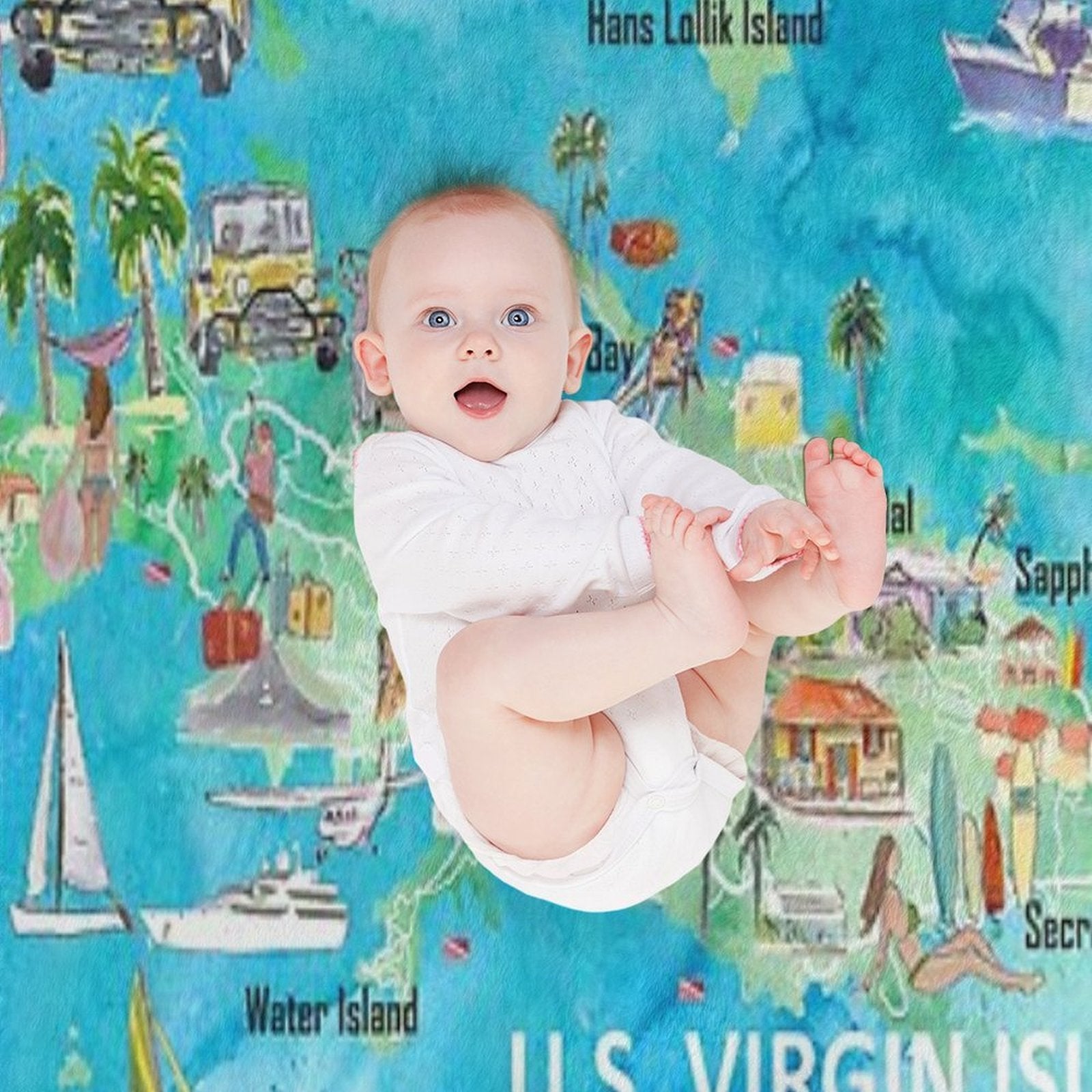 Saint Thomas USVI Illustrated Travel Map with Roads And Tourist Highlights Compact Throw Blanket