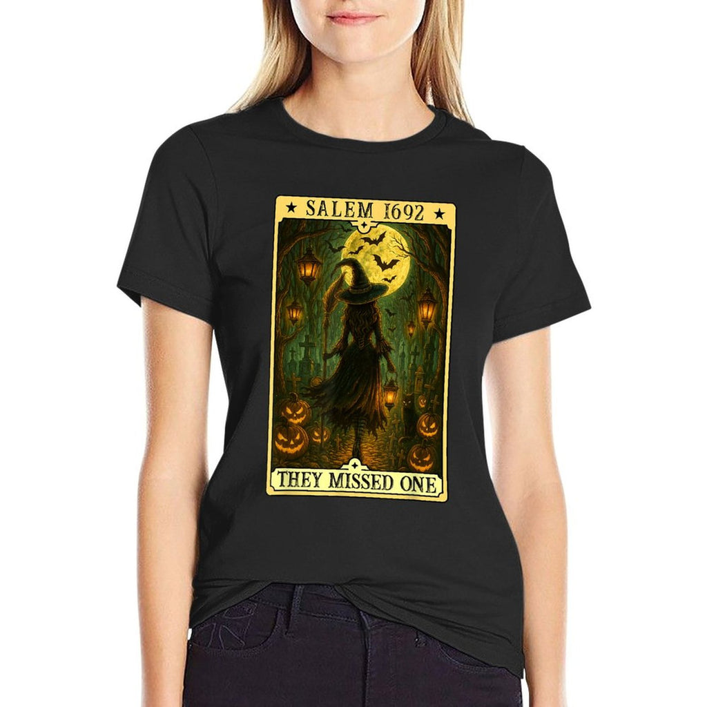 Salem 1692 Halloween Witch They Missed One Tarot Card Women  Stretchy T-Shirt