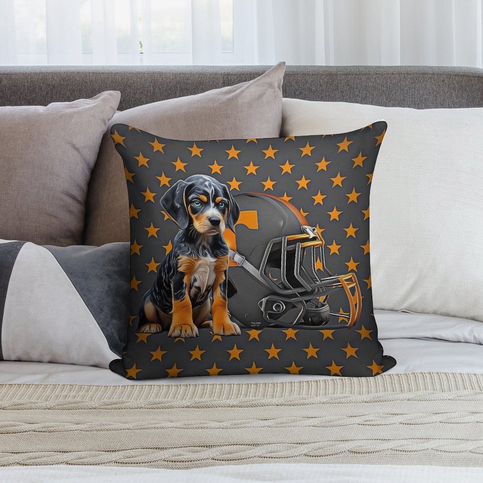 Tennessee Bluetick - Orange Stars Soft Easy Maintenance Throw Pillow