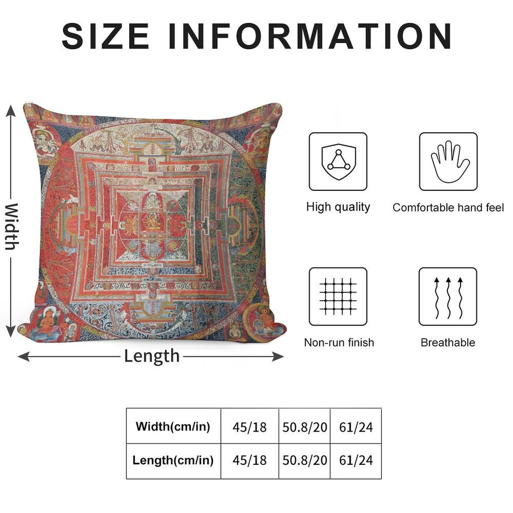 Manjushri Tibetan Buddhist Deity Mandala Thangka Reproduction Soft Skin-Friendly Throw Pillow