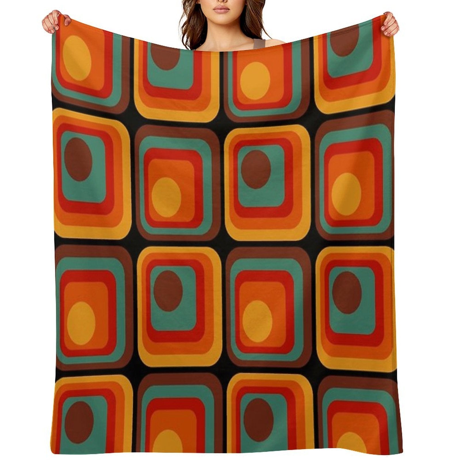 Retro Geometric Gradient Square And Circle Pattern 222 Anti-pilling Throw Blanket
