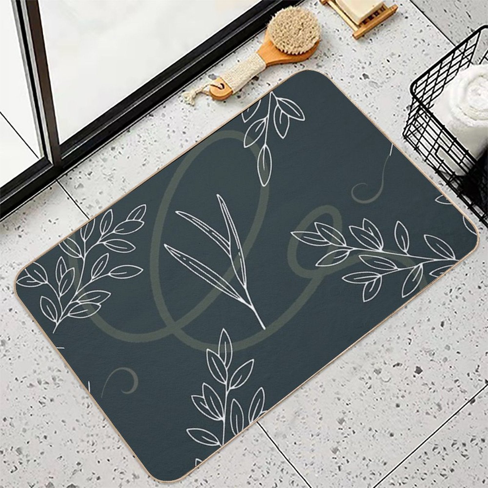Leaves A Swirl Pattern Dusky Blue  Versatile Bath Mat