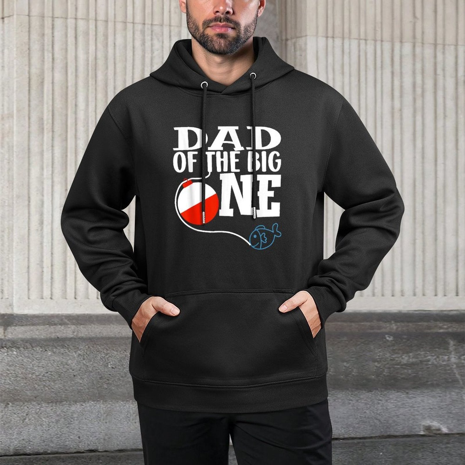 Dad of The Big One Fishing Boy First Birthday Ofishally Layering Staple Hoodie