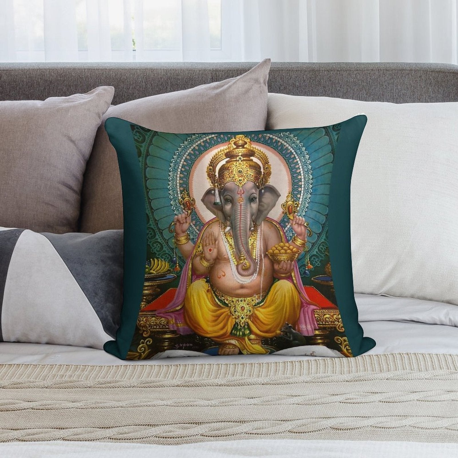 Lord Ganesha Indian Hindu Oriental Art Spiritual Soft Ultra-Soft Texture Throw Pillow