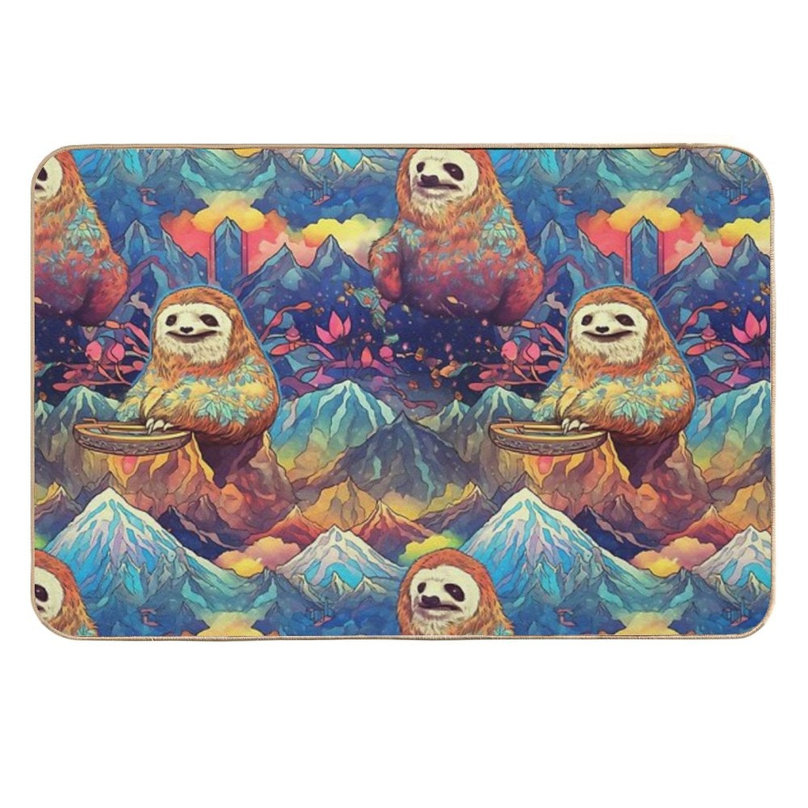 Happy Sloth Shaman - Sloth Nouveau Pattern  Long-Lasting Bath Mat