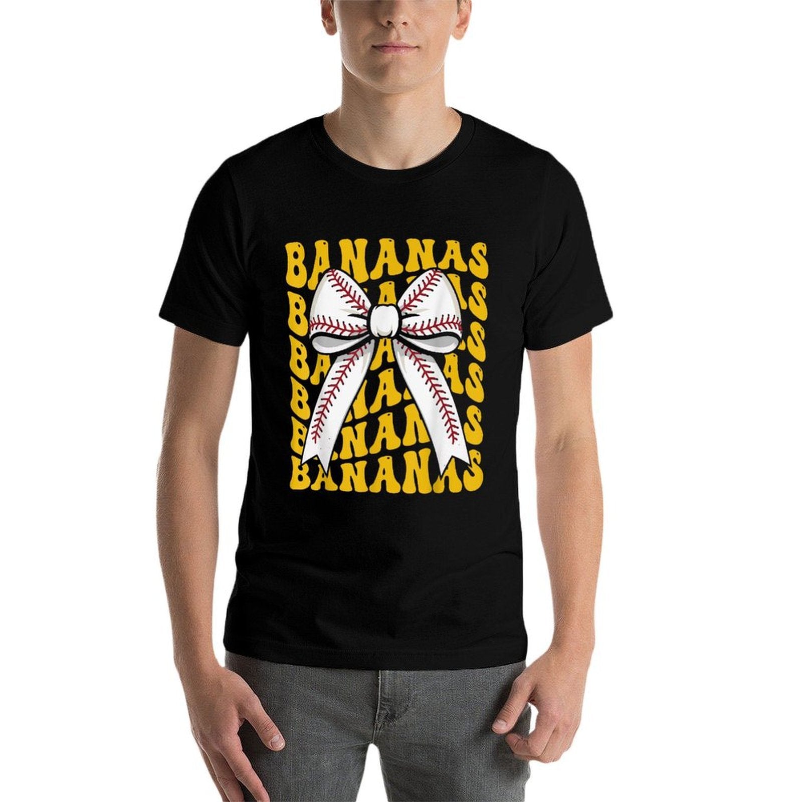 Retro Bananas Last Name Coquette Bow Women Kids Girls  Rolled Sleeves T-Shirt