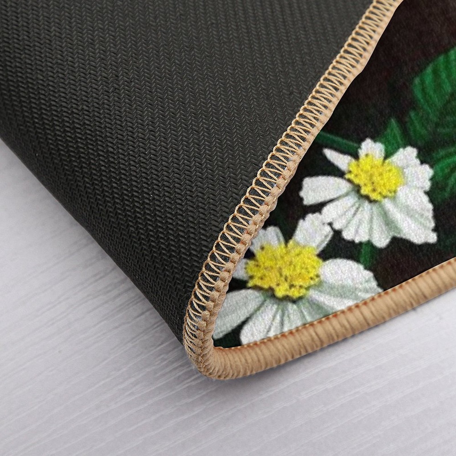 White Flowers  Easy Maintenance Bath Mat