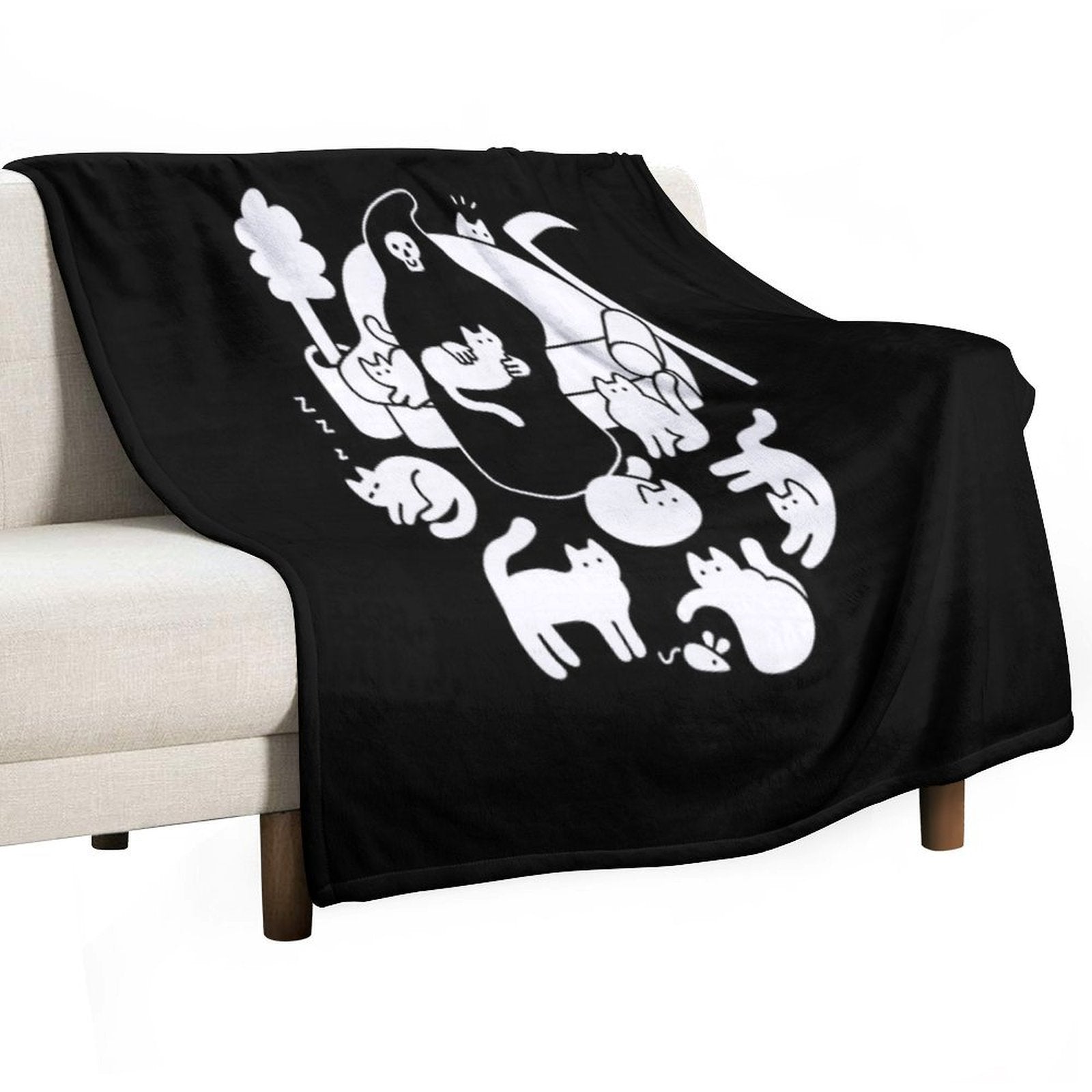 Death And His Cats Anti-pilling Throw Blanket