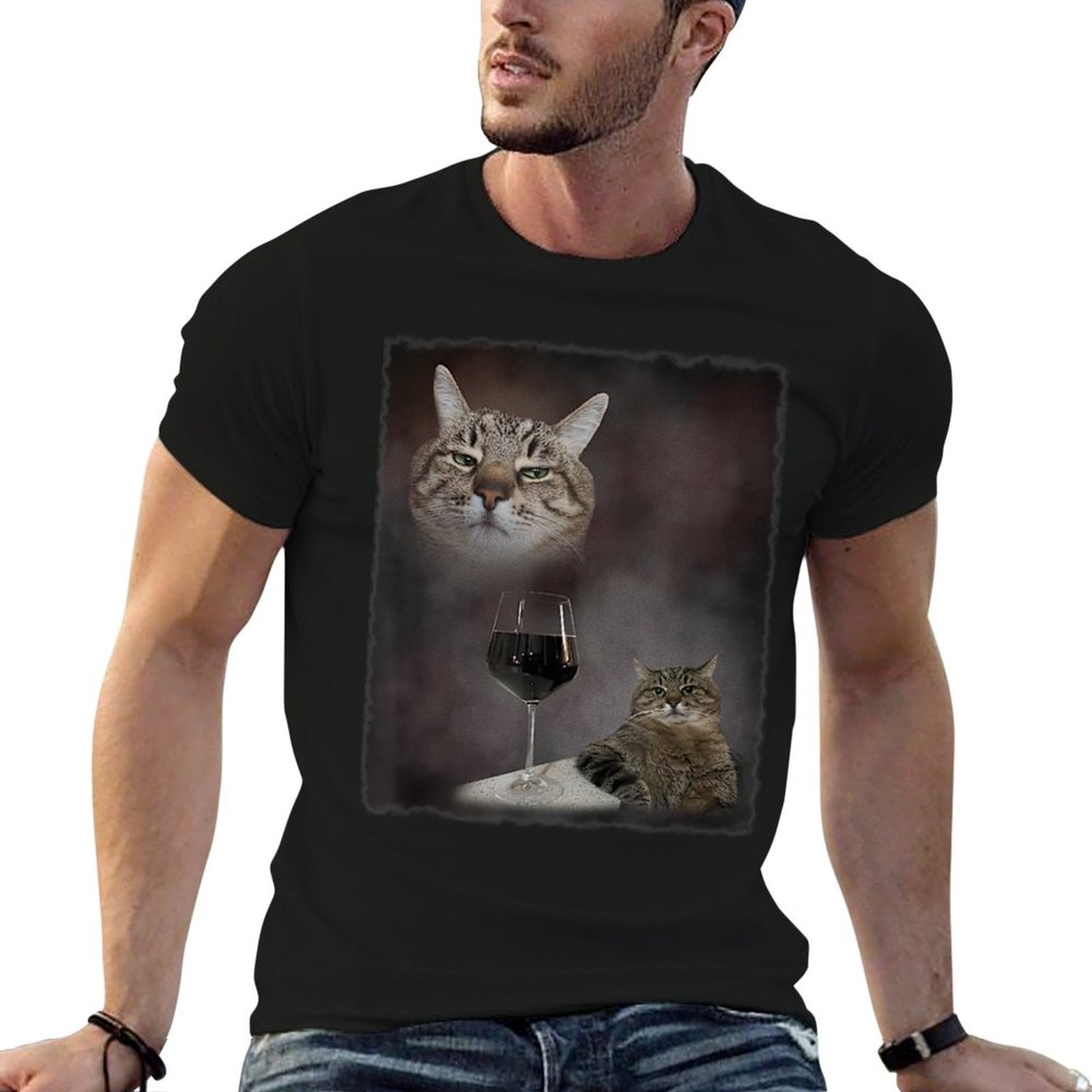Funny Vintage Wine Cat Animal Meme 90s Sarcastic Retro Gift for Men Women  Summer-ready Fabric T-Shirt