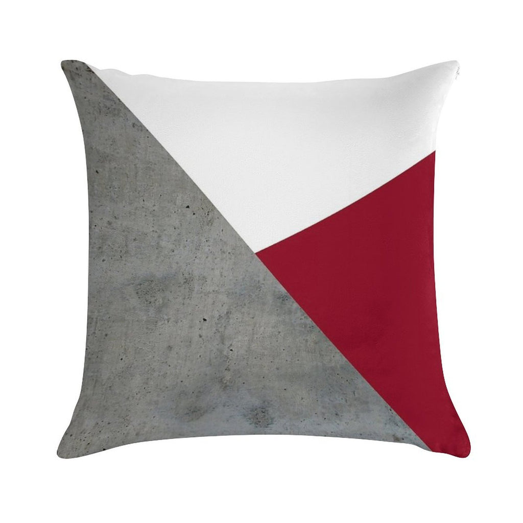 Concrete Grey And Burgundy Red Geometric Background Soft Durable Construction Throw Pillow