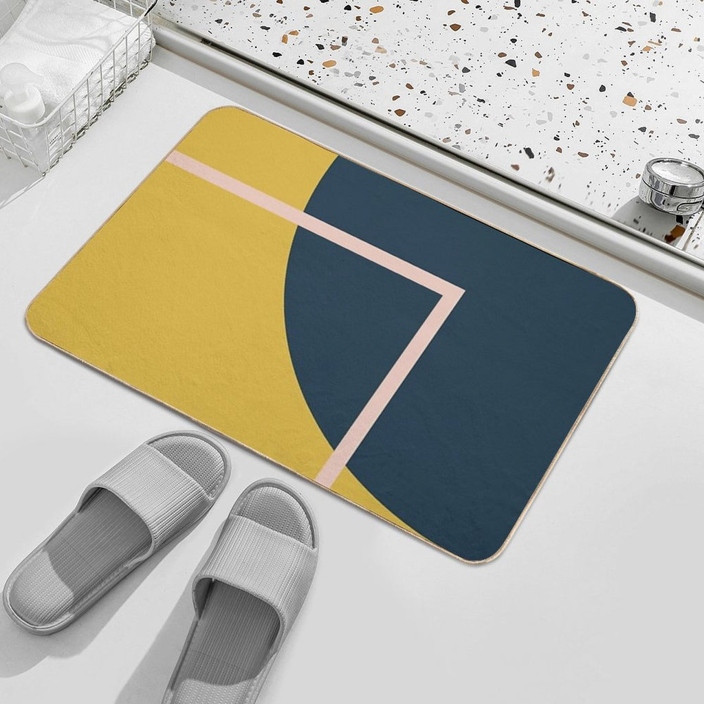 Abstract Geometric Minimalist Navy Blue, Mustard Yellow, And Blush Pink  Long-Lasting Bath Mat