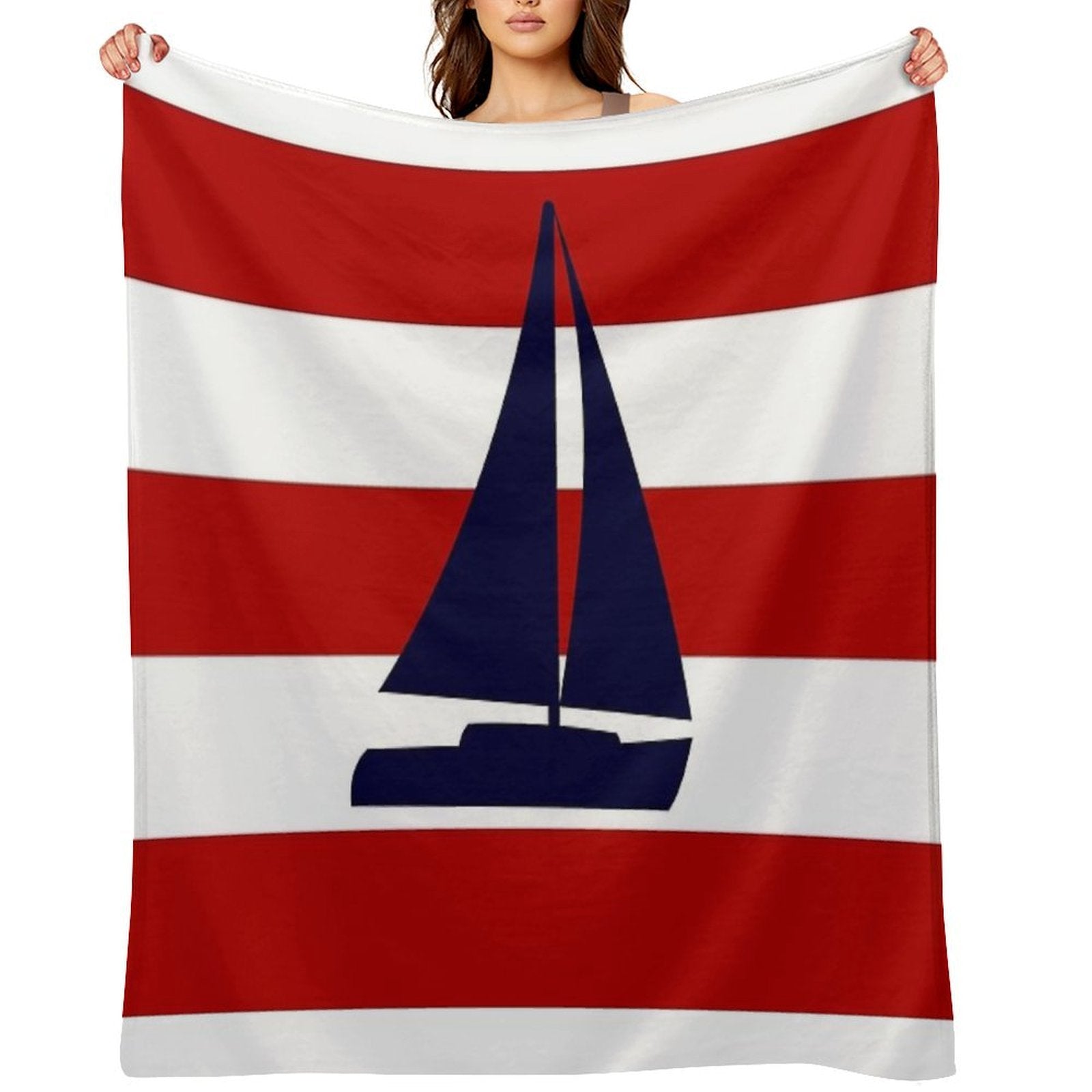 Nautical Navy Blue Sailboat On Red Stripes Gift-ready Throw Blanket