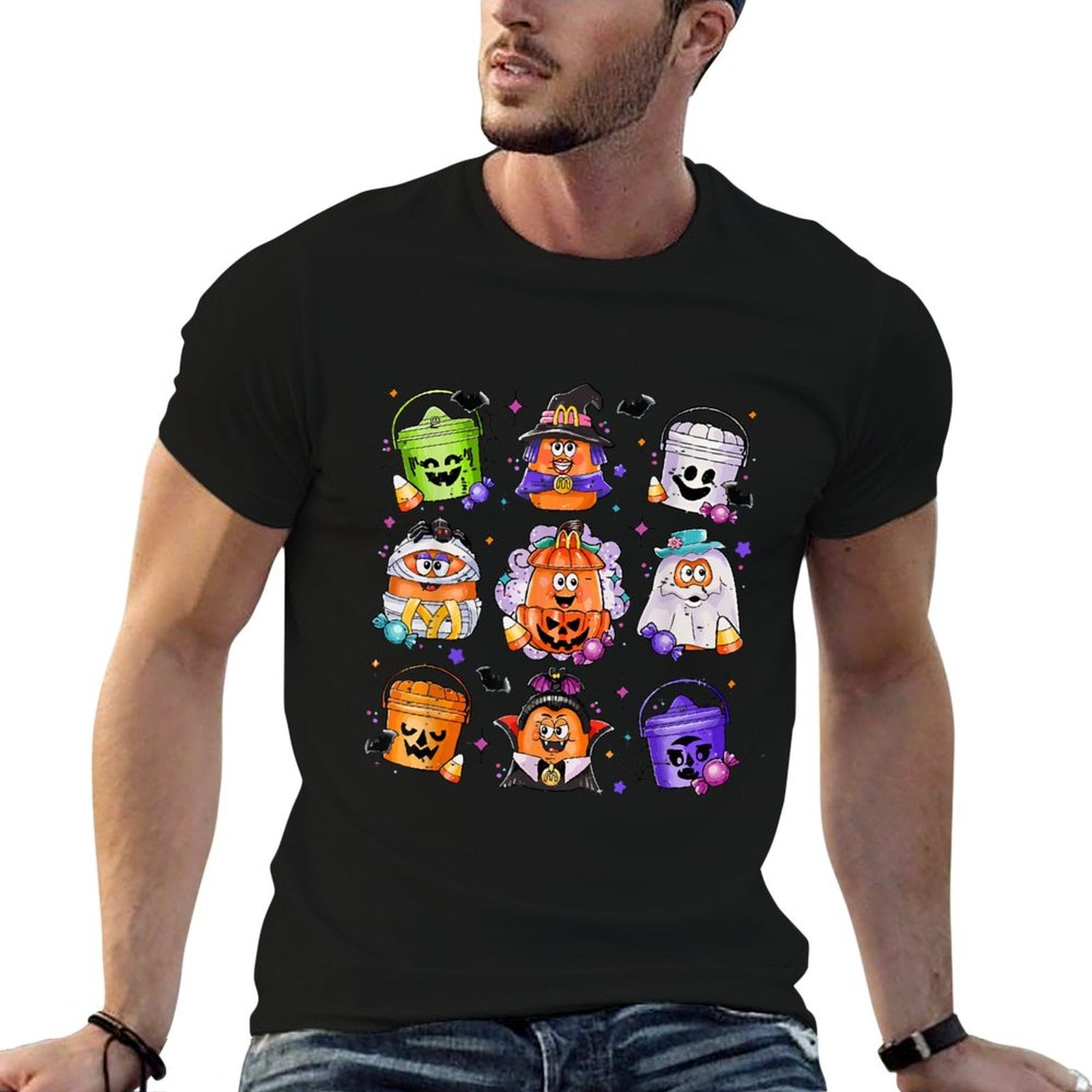 Vintage Funny Halloween Pumpkin Spooky Nuggets Chicken Cute  Heathered Texture T-Shirt