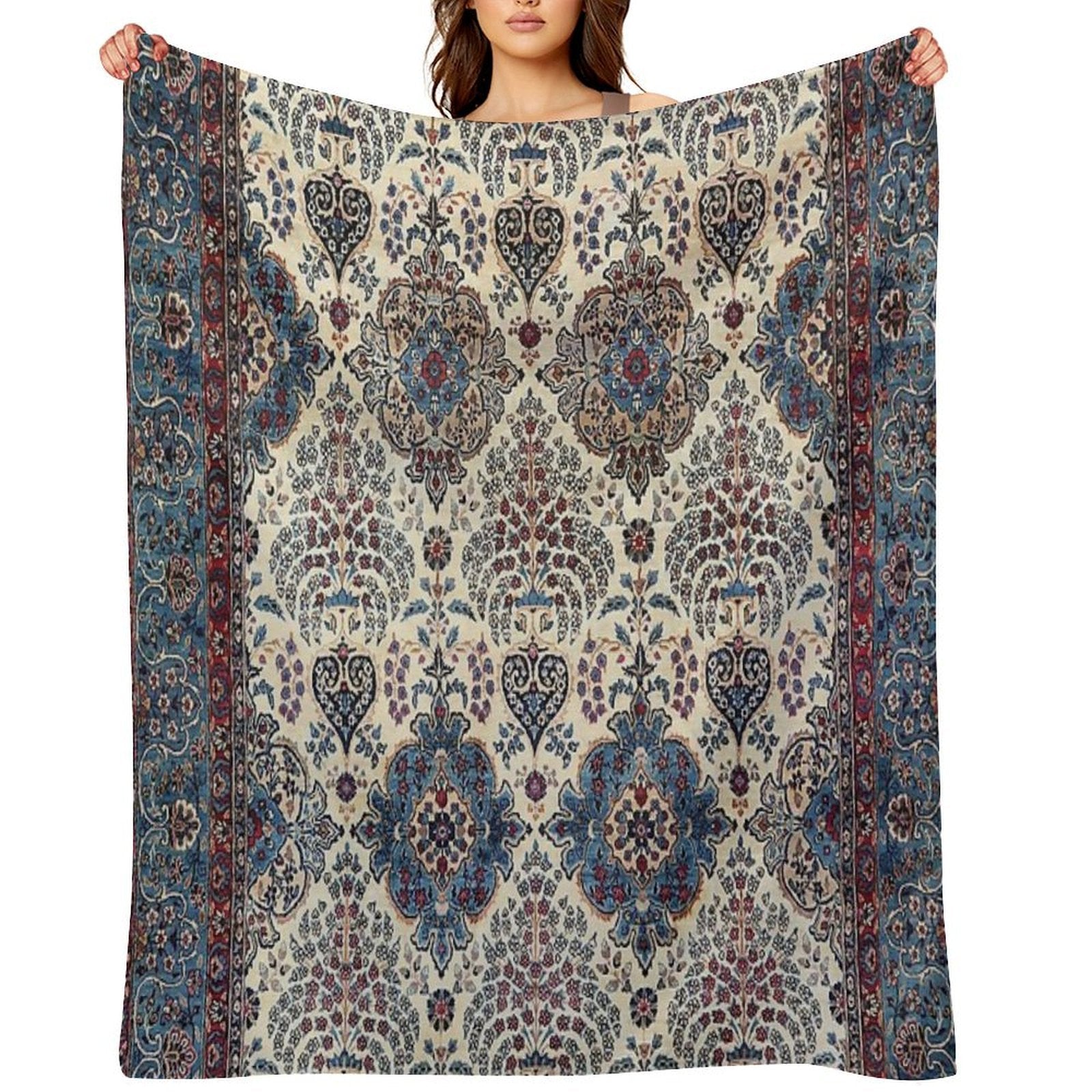 South Persian Rug Old Century Authentic Colorful Blue Tan Pinks Vintage Patterns Plush Throw Blanket