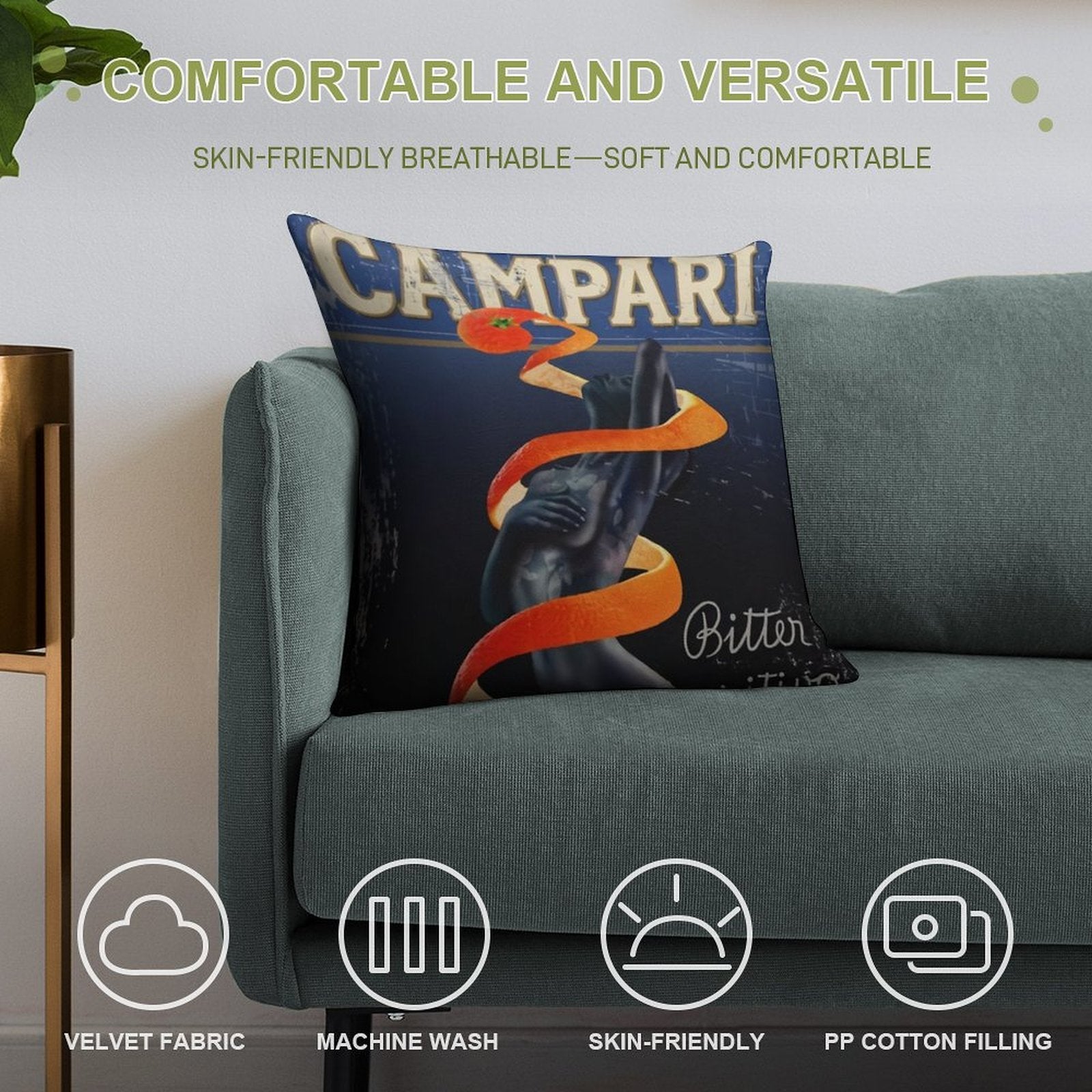 Campari Vintage Orange Peel Distressed Soft Anti-Pilling Throw Pillow