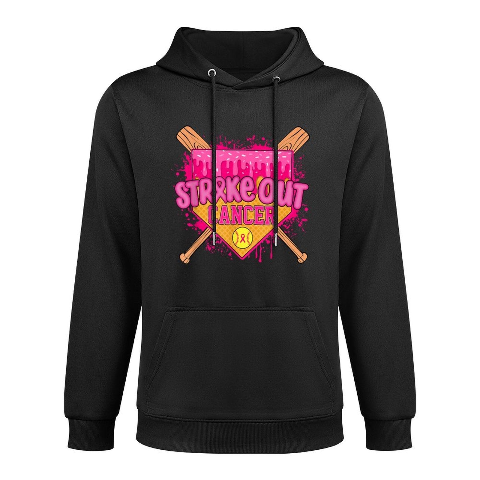 Strike Out Breast Cancer Warrior Softball Drip Home Plate All-Day Comfort Hoodie