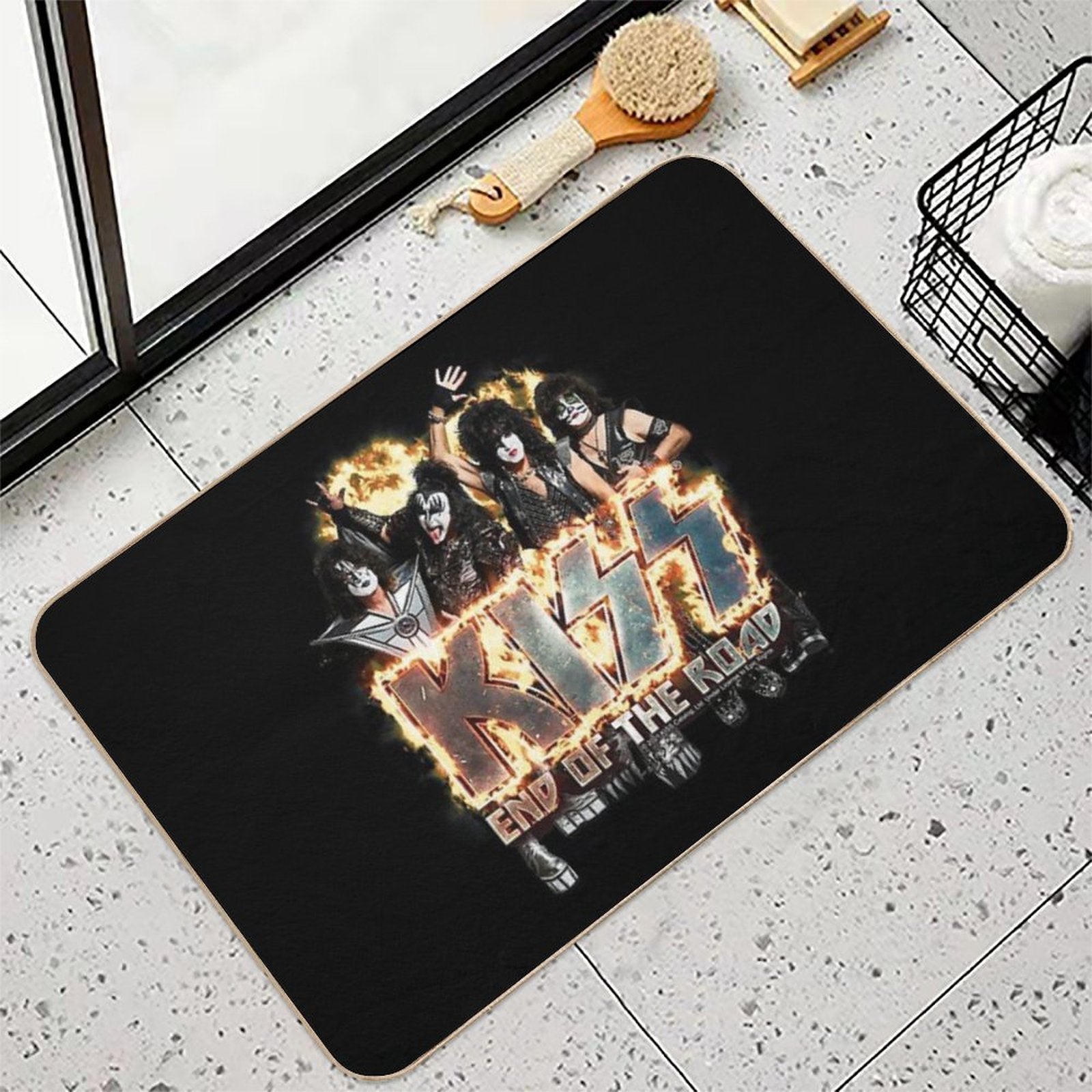 KISS ® The Band - End of The Road on Fire Logo  Absorbent Bath Mat