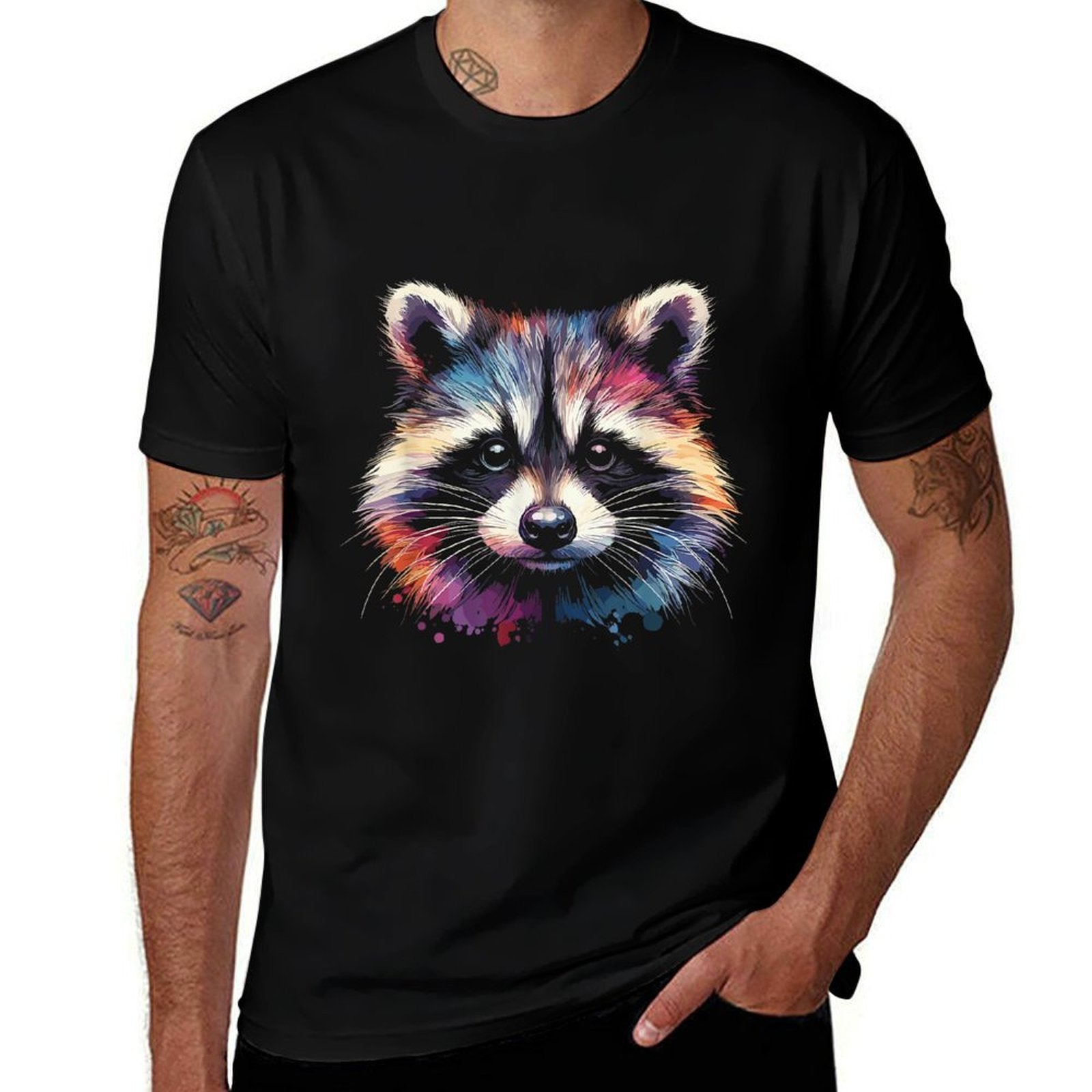 Watercolor Raccoon Gift Unisex-Child Raccoon Black Small Modern Classic Polyester 100 Collarless All Seasons Pull On 1 Count  Easy-care T-Shirt