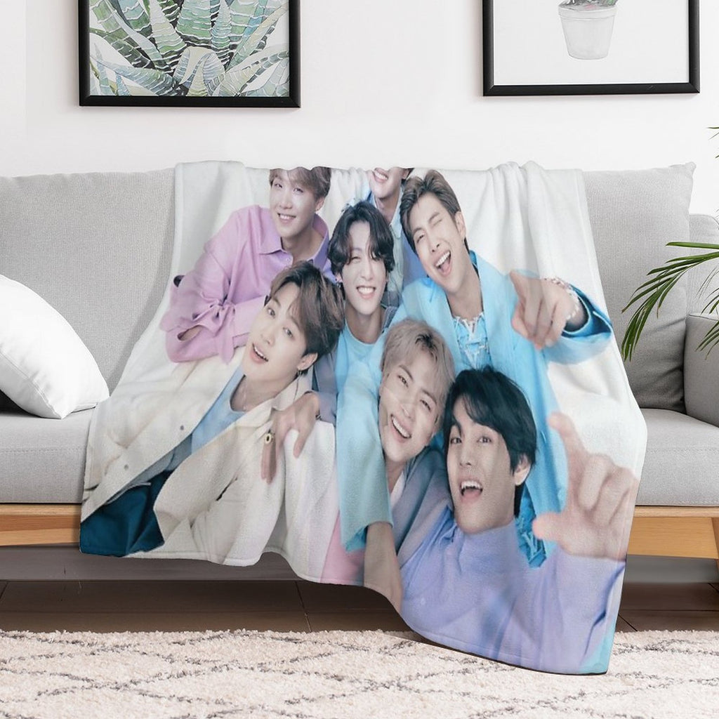 Bts Group Photo Wrinkle-free Throw Blanket
