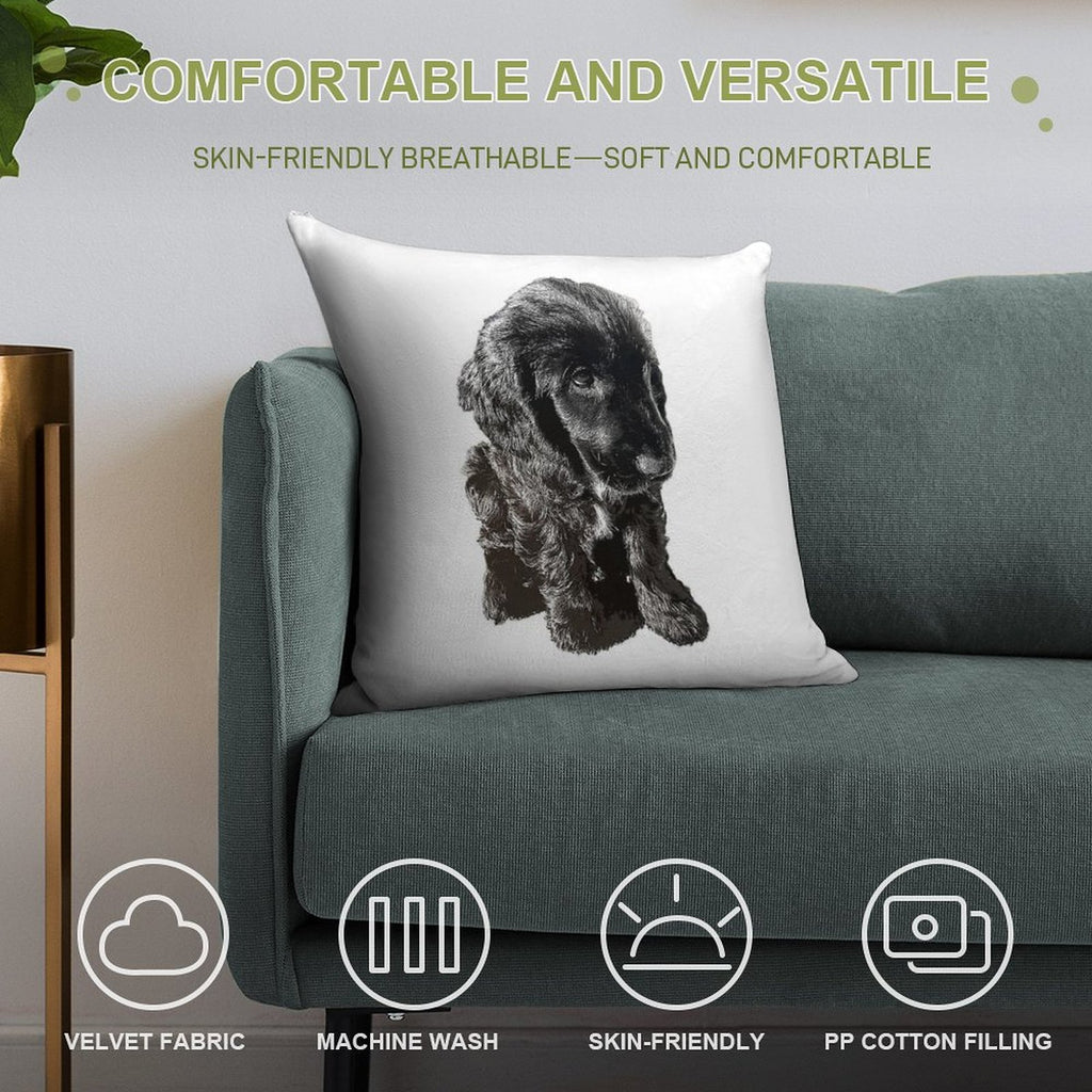 English Cocker Spaniel Black Puppy Dog - Adorable! Soft Shrink-Resistant Throw Pillow