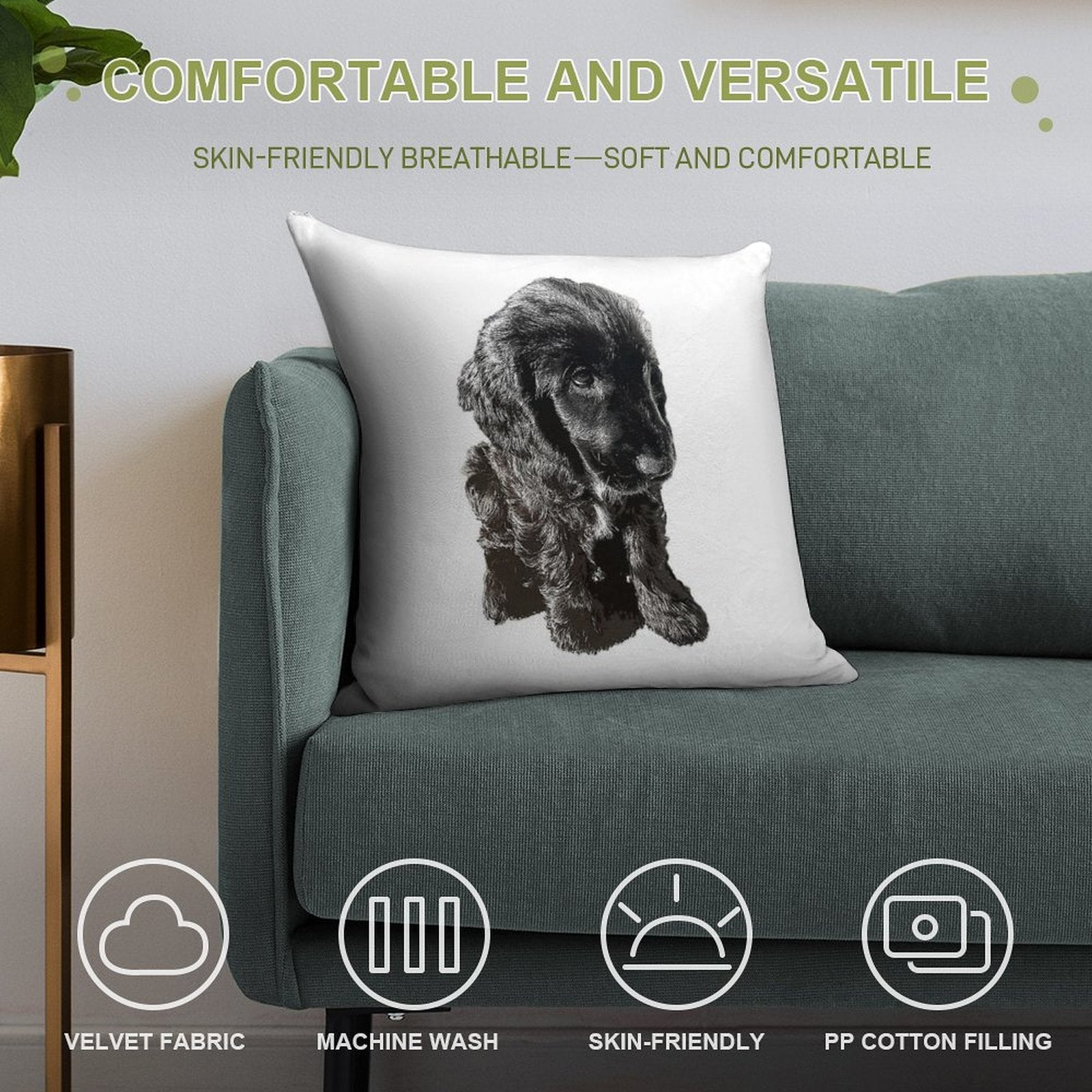 English Cocker Spaniel Black Puppy Dog - Adorable! Soft Shrink-Resistant Throw Pillow