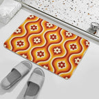 70s Groovy Daisy Ovals Pattern  Fade-Resistant Bath Mat