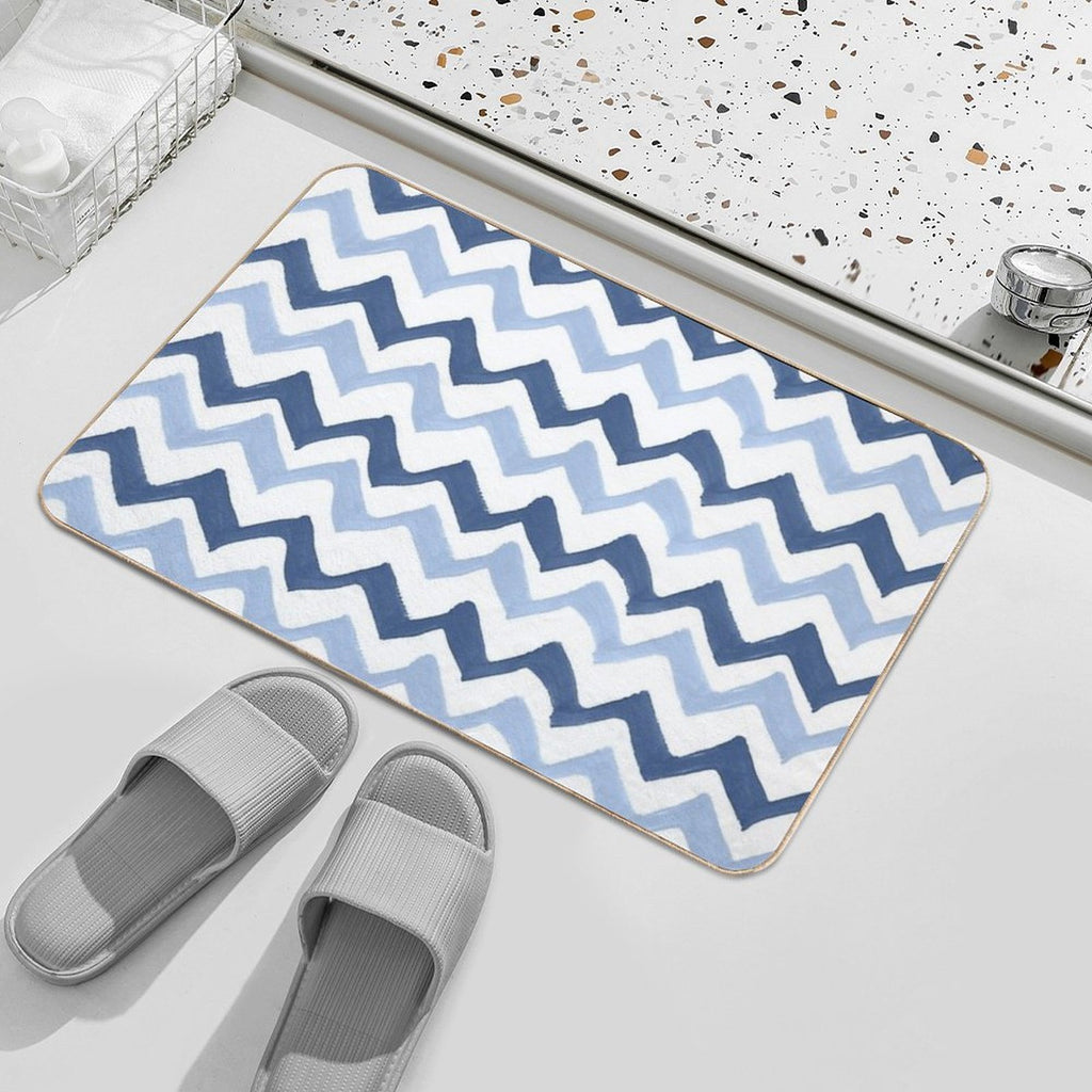 Wavy Brush Stroke Pattern Indigo & Pale Blue Durable Bath Mat