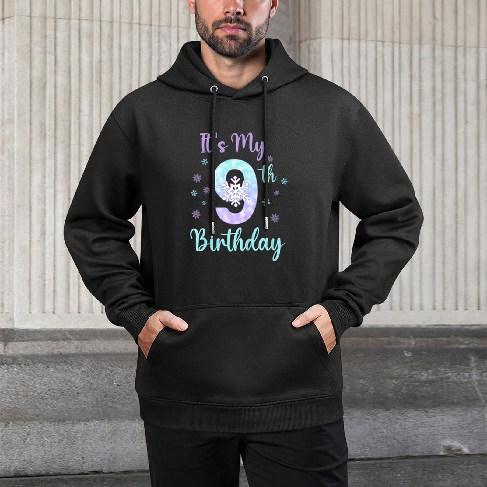 Kids It's My 9th Birthday Snowflake Winter Nine Years Old Durable Construction Hoodie