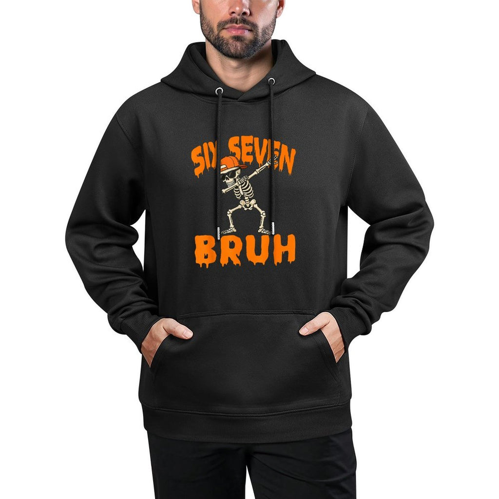 Six Seven Bruh Dabbing Skeleton Funny 67 Meme Halloween Adjustable Hood Hoodie