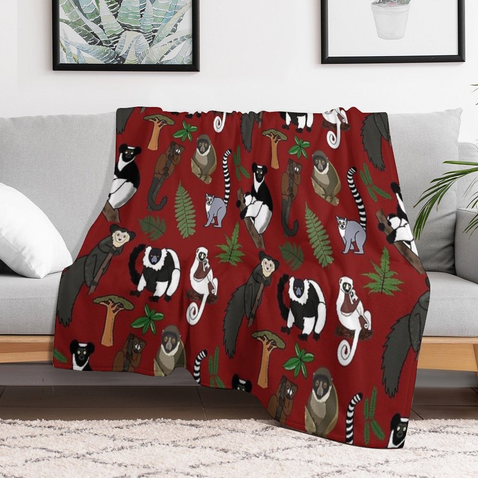Lemur Pattern Anti-pilling Throw Blanket