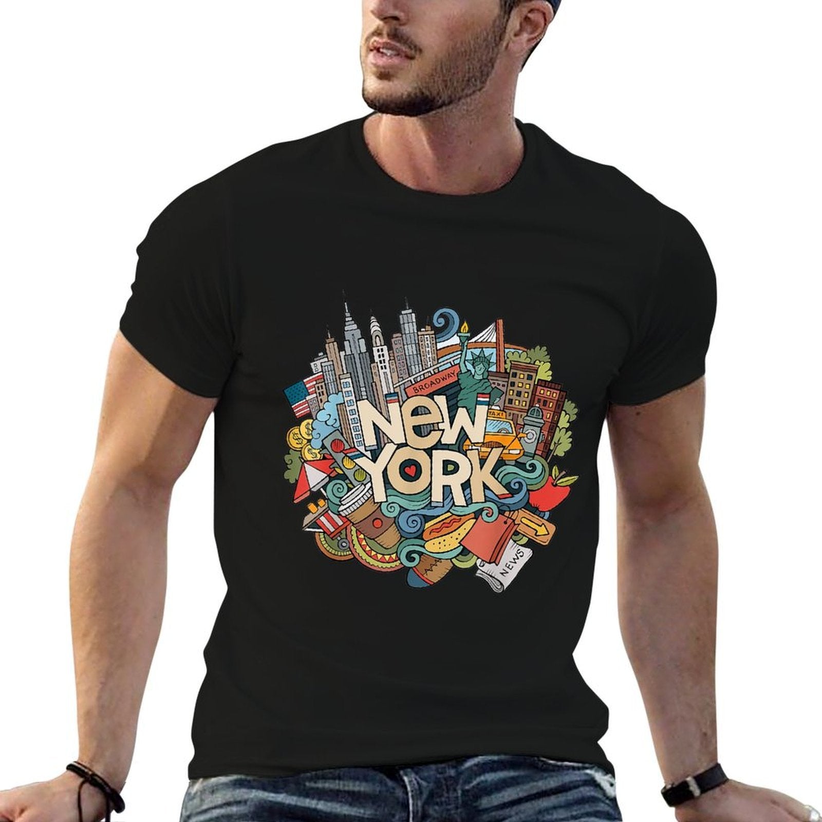 New York City NYC Iconic Skyline Big Apple Gift Souvenir  Polyester Blend T-Shirt