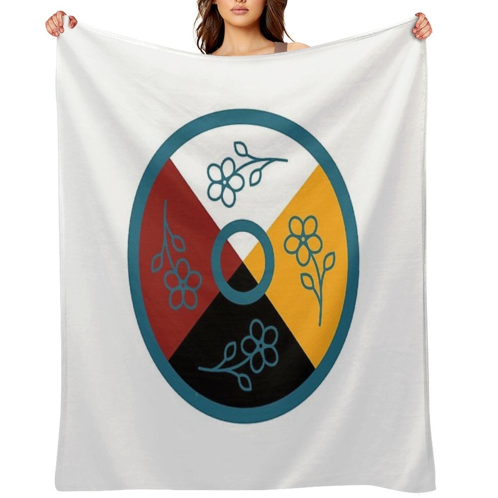 Medicine Wheel Floral WAWEZHI CANADA Shrink-resistant Throw Blanket
