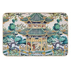 Ceramic Tile Folk Art - Chinese Pagoda Chinoiserie  Versatile Bath Mat