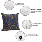 Navy Blue & Mustard Yellow Floral Pattern Soft Anti-Pilling Throw Pillow
