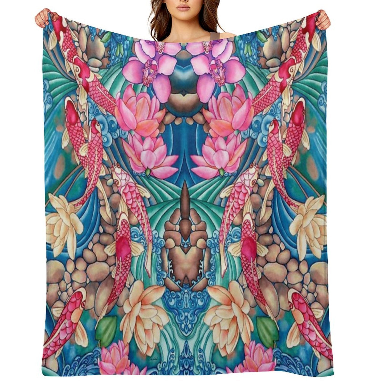 Koi Pond Shrink-resistant Throw Blanket